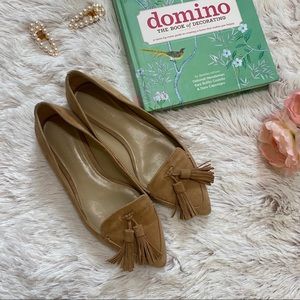 Ann Taylor Tan Suede Tassel Flats